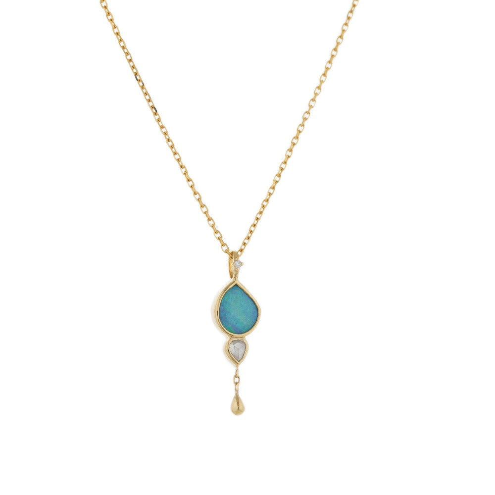 Celine D’aoust gold necklace with opal and diamond, front view