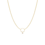 Zoe Chicco gold circle necklace with diamond, front view