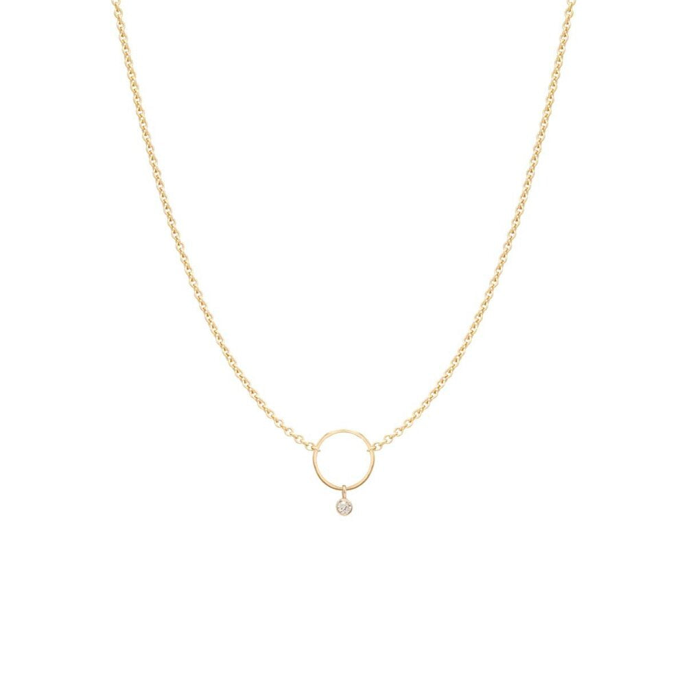 Zoe Chicco gold circle necklace with diamond, front view