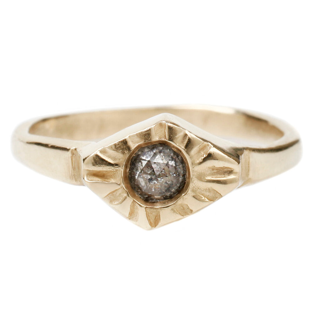 Adeline gold ring with gray diamond, front view