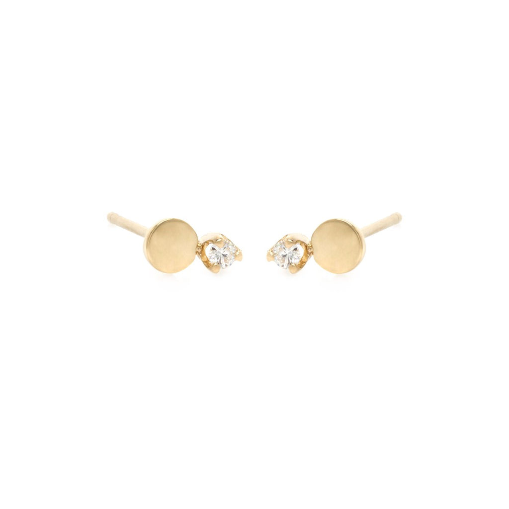 Zoe Chicco gold stud diamond earrings, angled front view