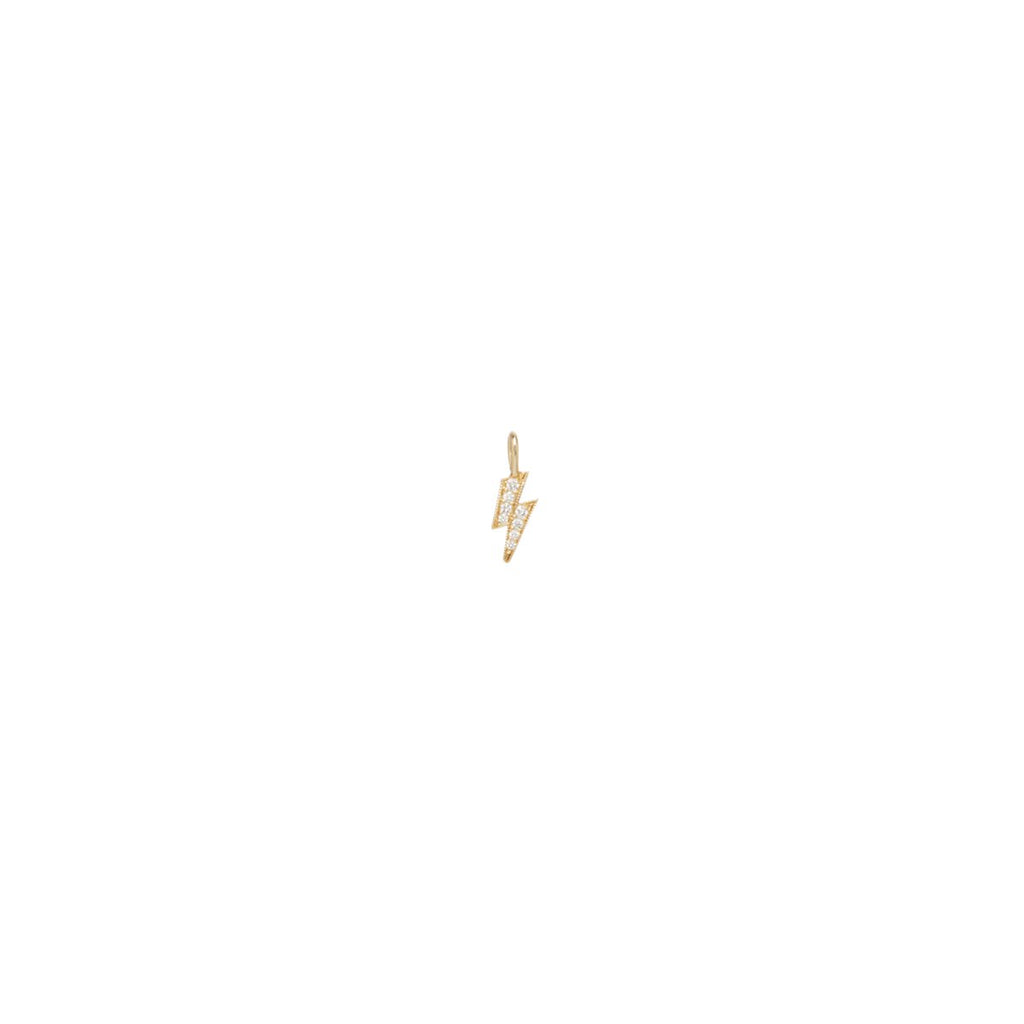 Zoe Chicco gold lighting bolt charm with pave diamonds, front view
