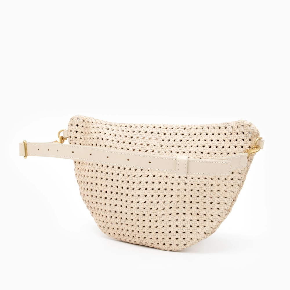 Clare V. cream fanny pack, back view