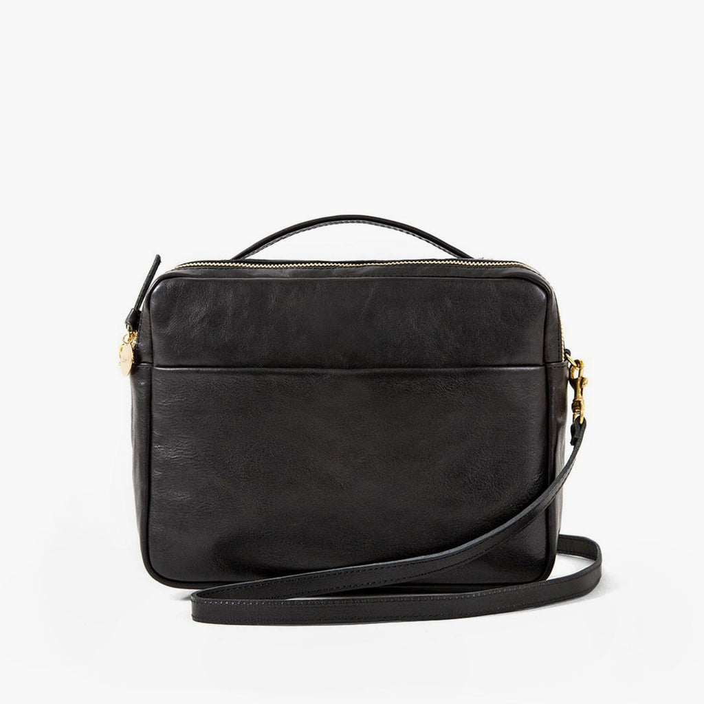 Clare V. black leather purse, front view