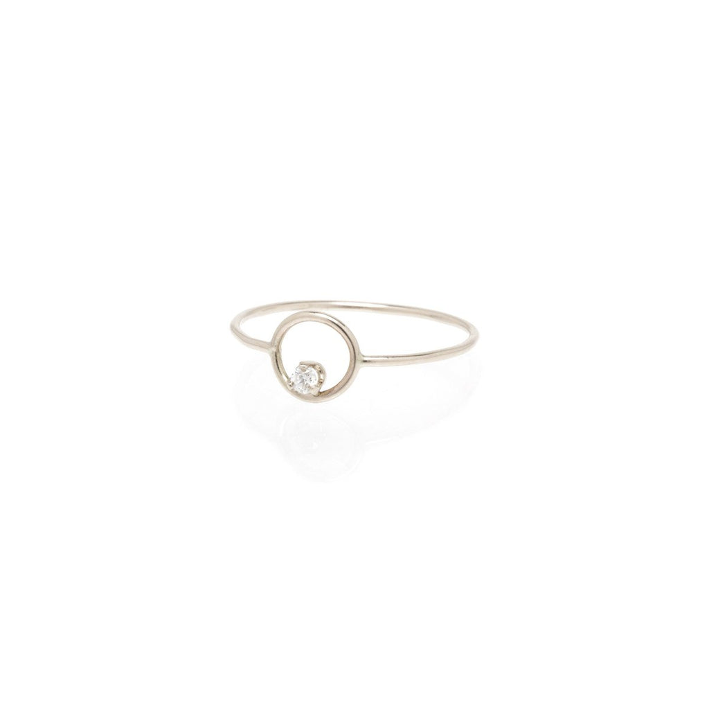 Zoe Chicco white gold circle ring with diamond, angled front view