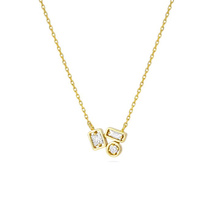 Suzanne Kalan gold necklace with diamonds, front view