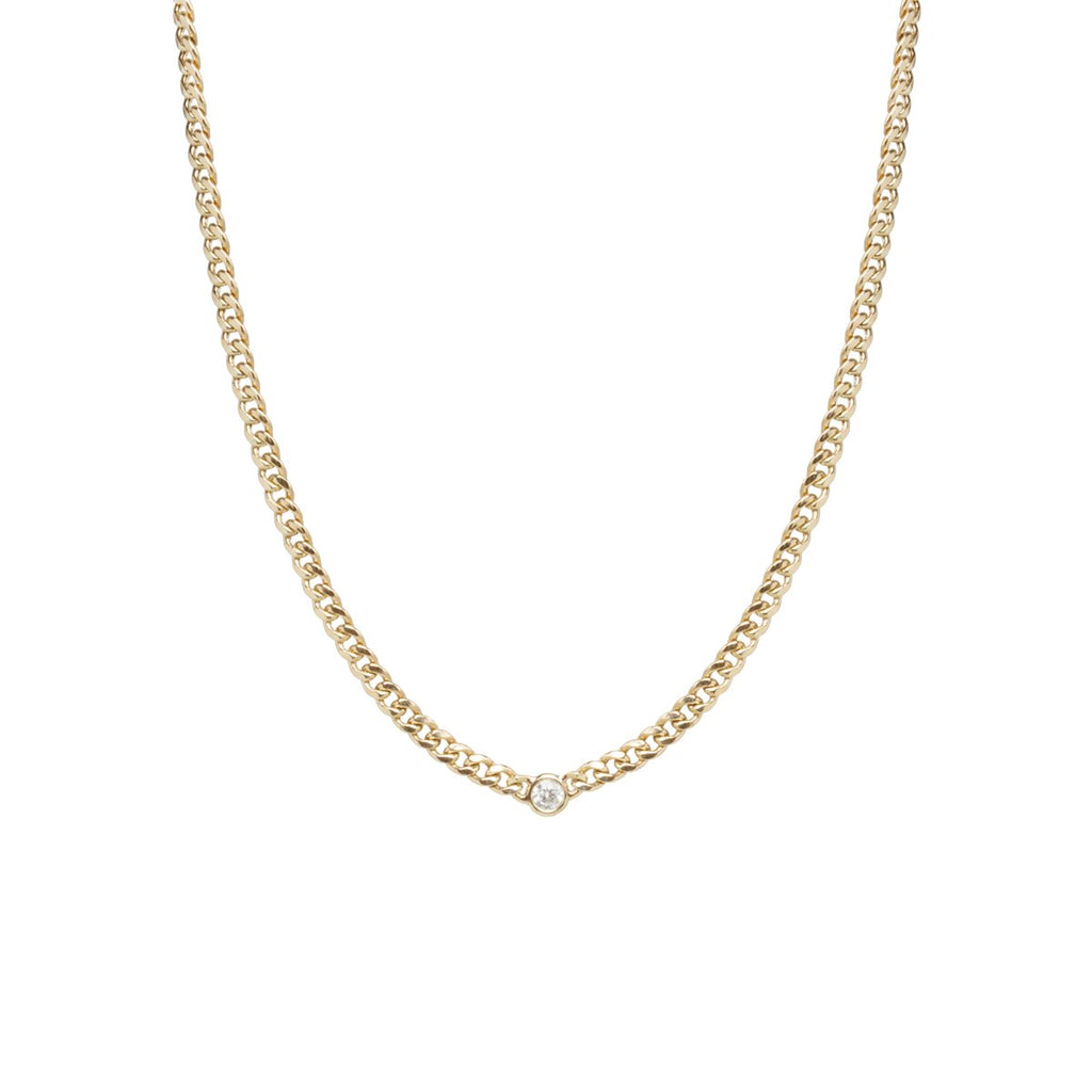 Zoe Chicco gold chain necklace with diamond, front view
