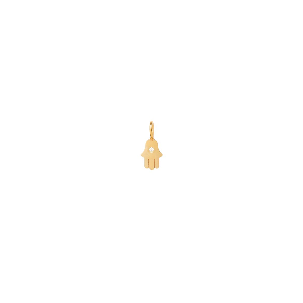 Zoe Chicco gold hand shaped charm with diamond, front view