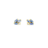 Suzanne Kalan gold stud earrings with blue sapphire and diamond, front view