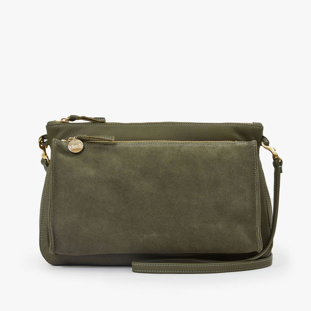 Clare V. green leather purse, front view