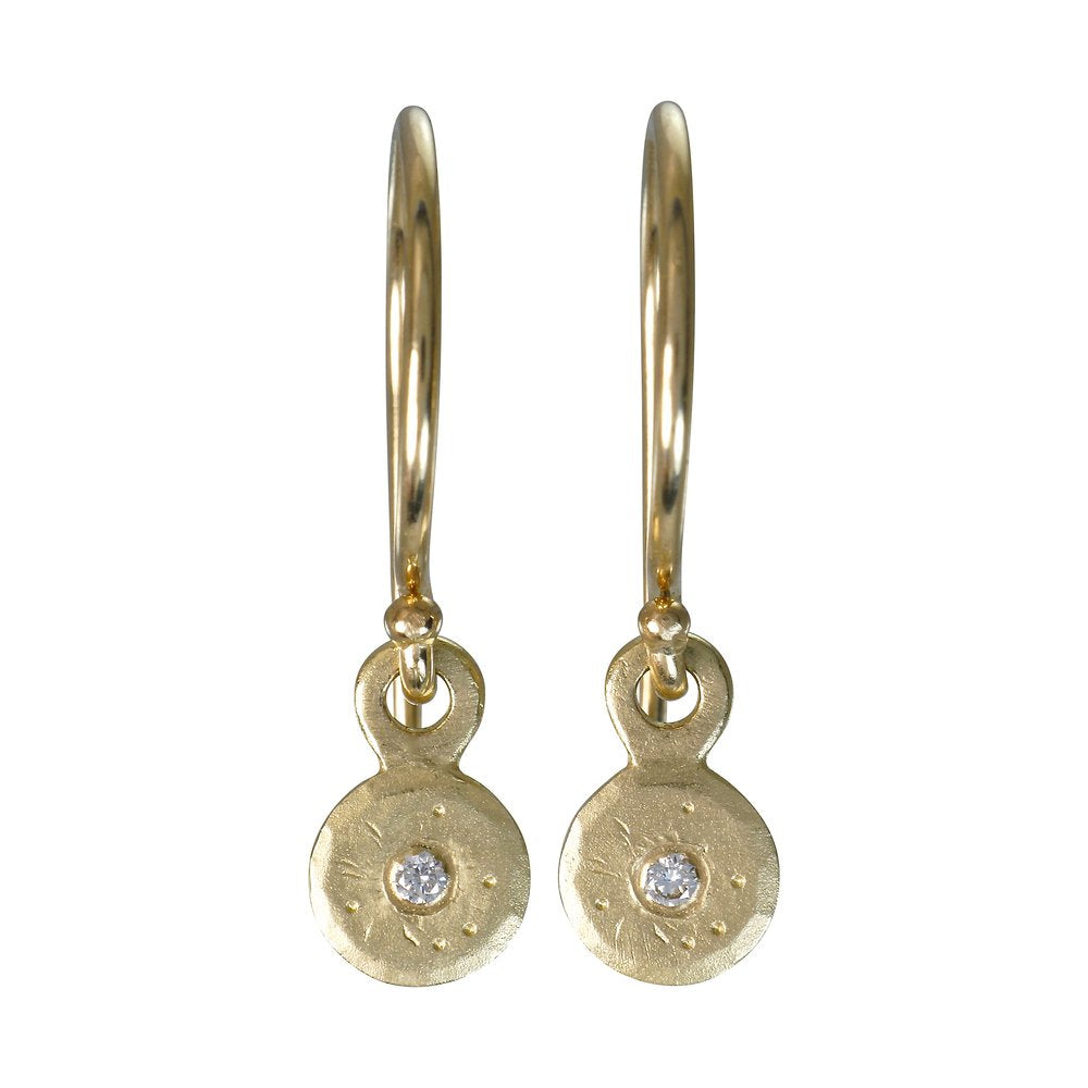 Sarah Swell gold earrings with diamonds, front view