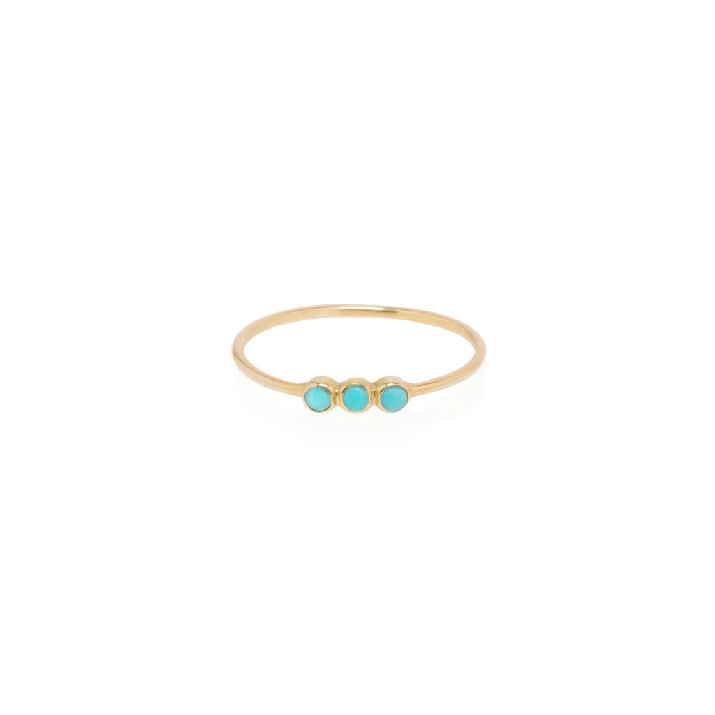 Zoe Chicco gold ring with 3 turquoise stones, front view