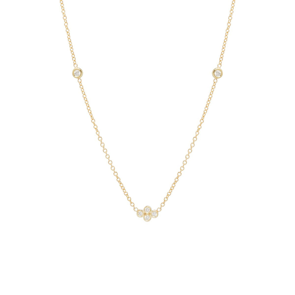 Zoe Chicco gold necklace with quad diamond pendant, front view