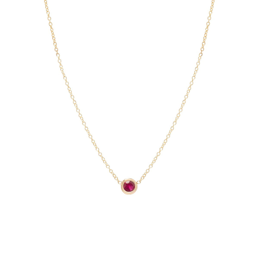 Zoe Chicco gold necklace with ruby, front view