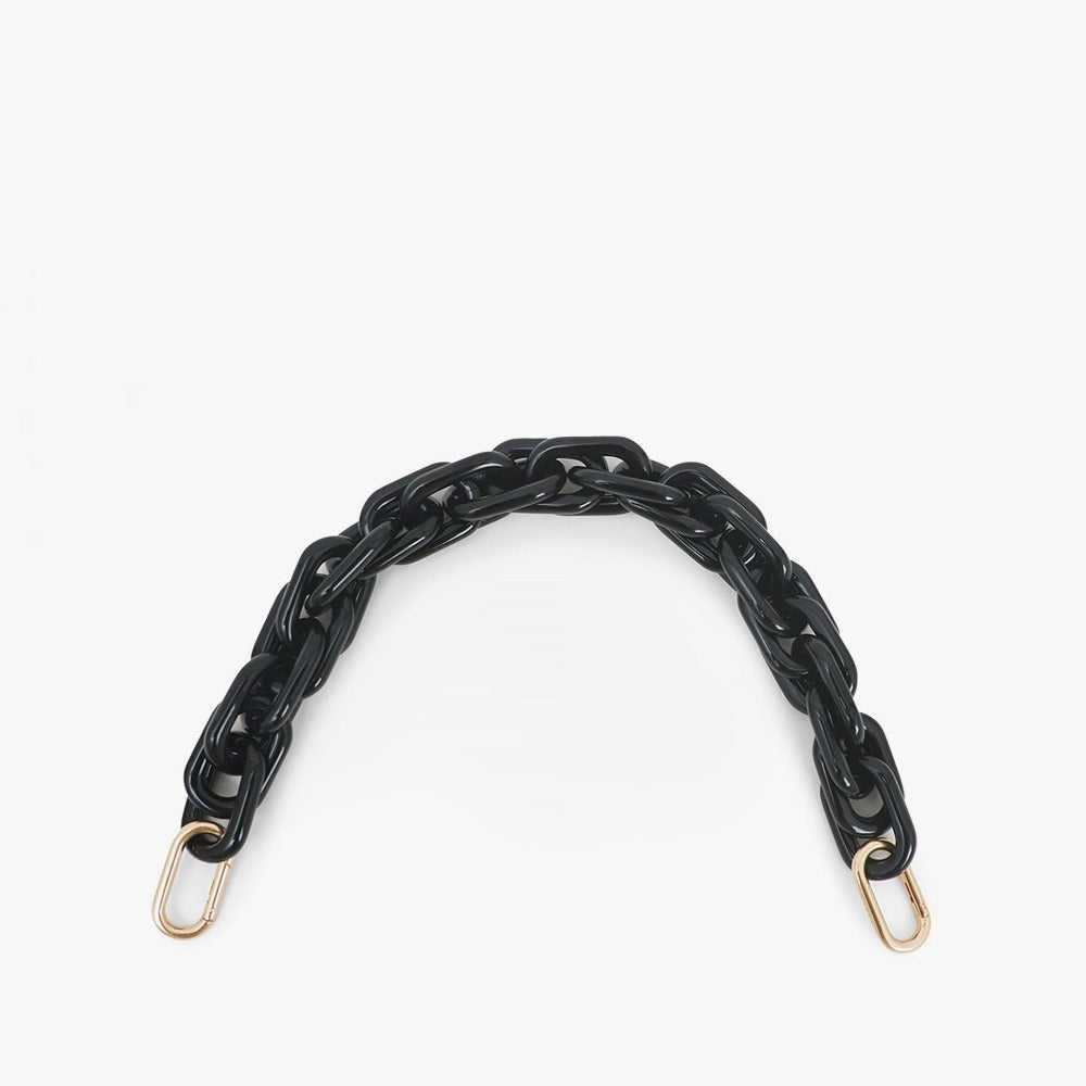 Clare V. black resin chain purse strap, front view