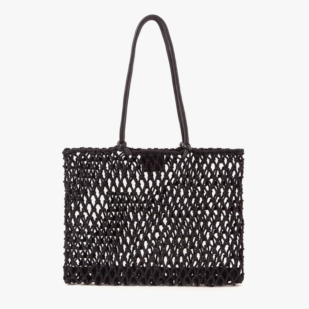 Clare V. black woven bag, front view