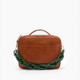 Clare V. green resin chain purse strap on bag, front view