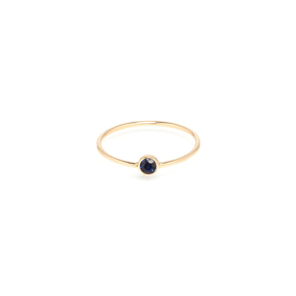 Zoe Chicco gold ring with blue sapphire, front view