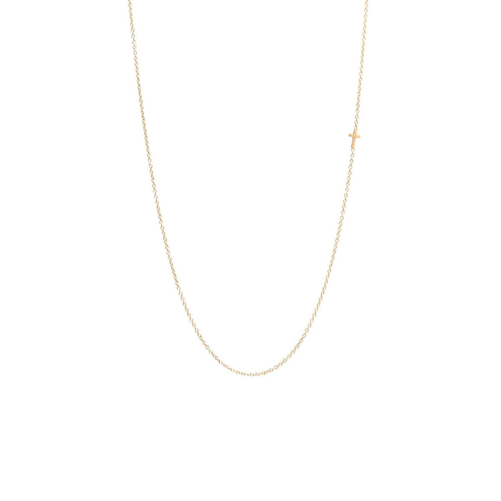 Zoe Chicco gold chain with cross charm, front view