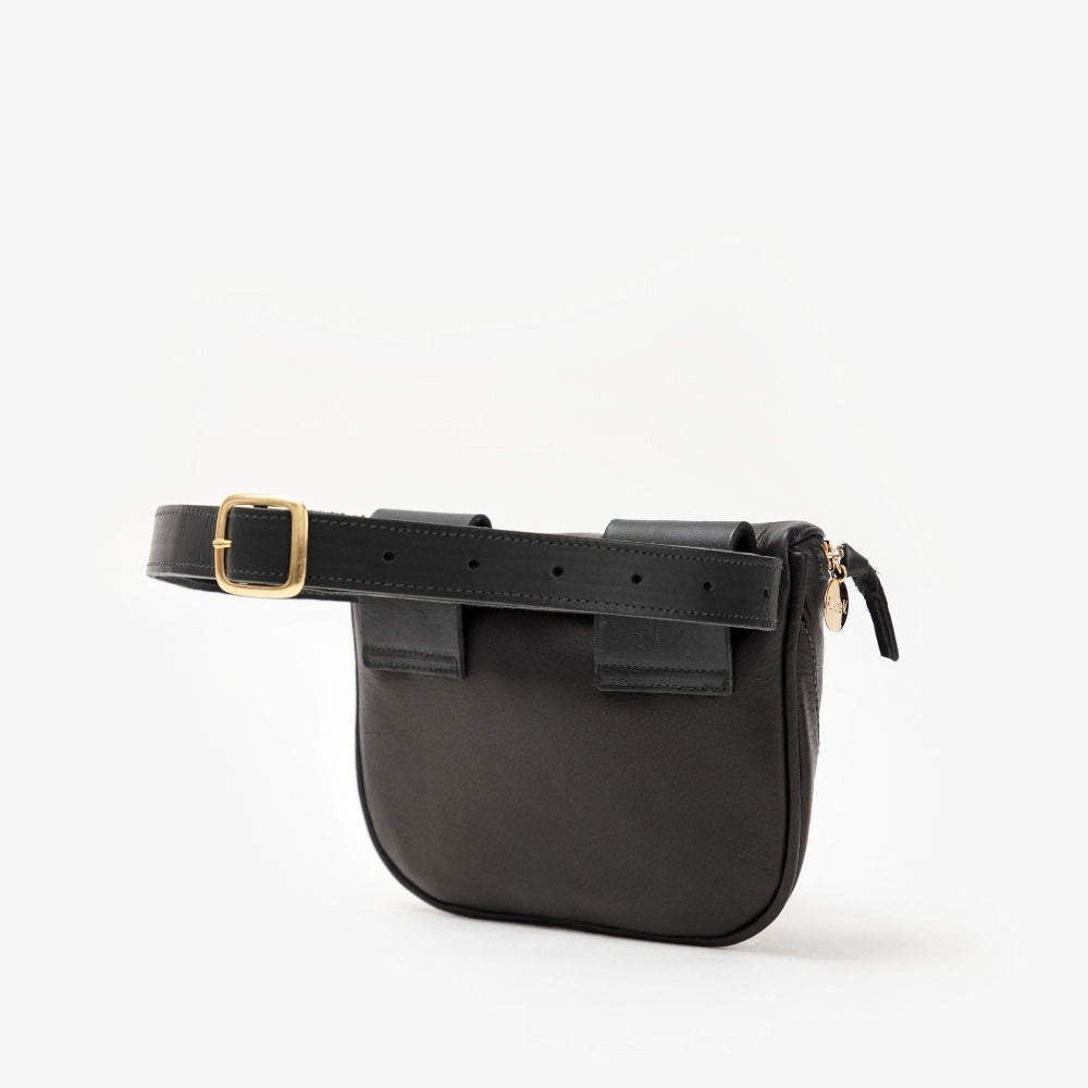Clare V. black leather fanny pack, back view