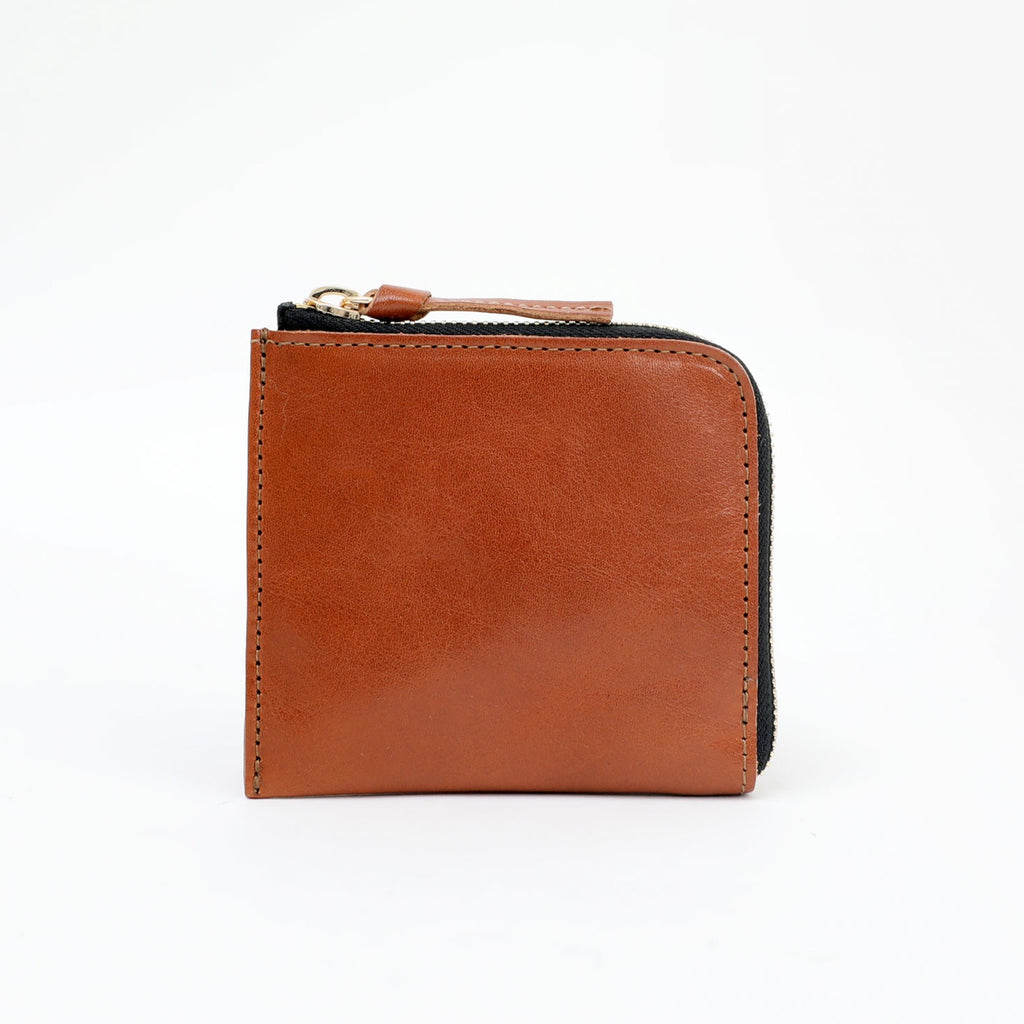 Clare V brown square leather wallet, front view