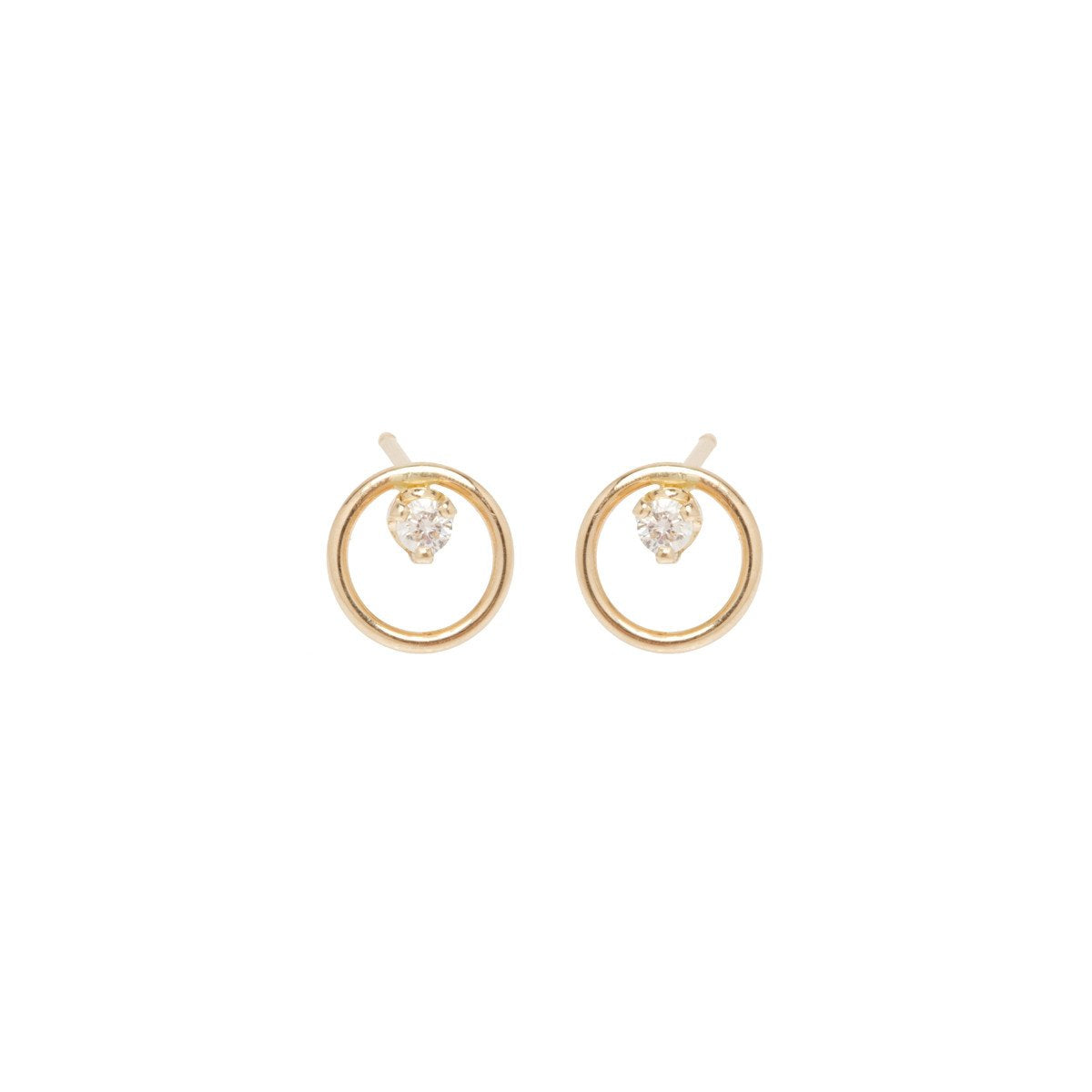 Zoe Chicco gold circle earrings with diamonds, front view