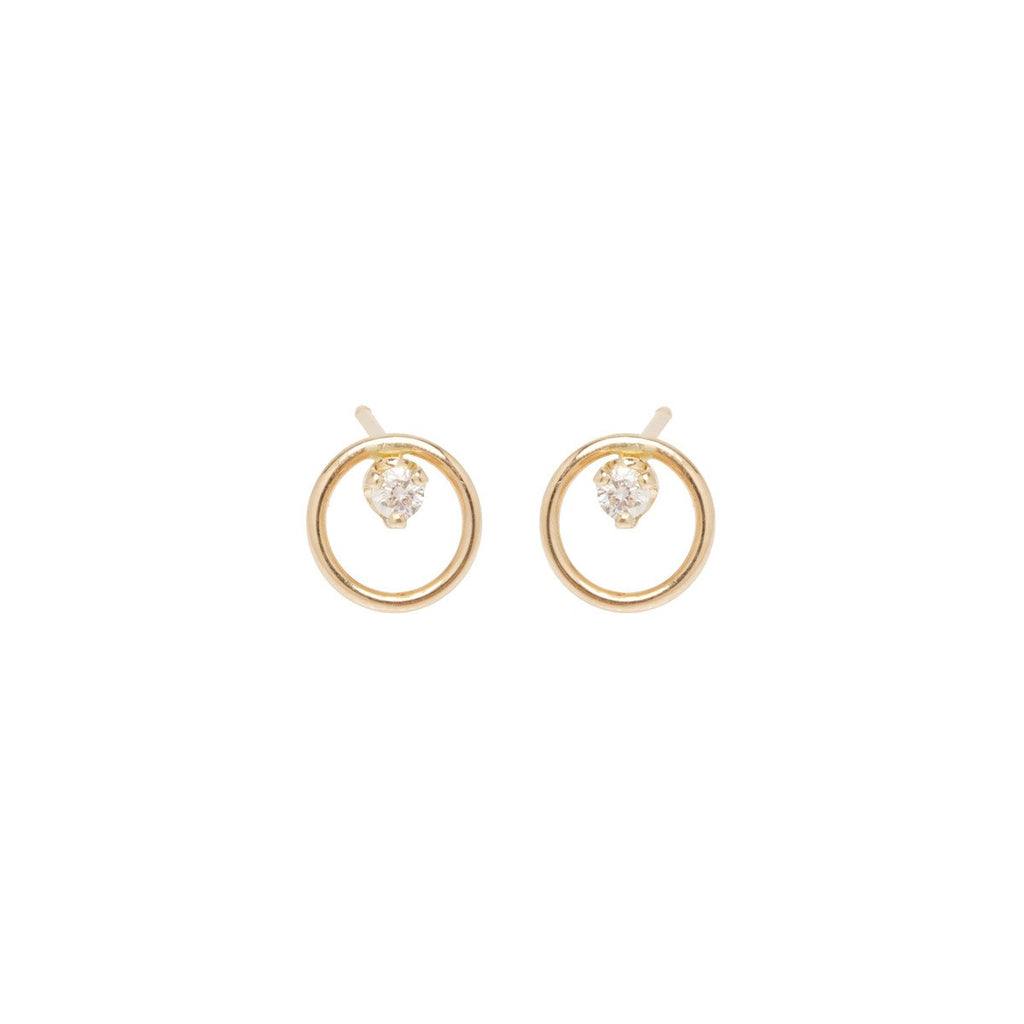 Zoe Chicco gold circle earrings with diamonds, front view