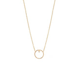 Zoe Chicco gold necklace with circle pendant and diamond, front view