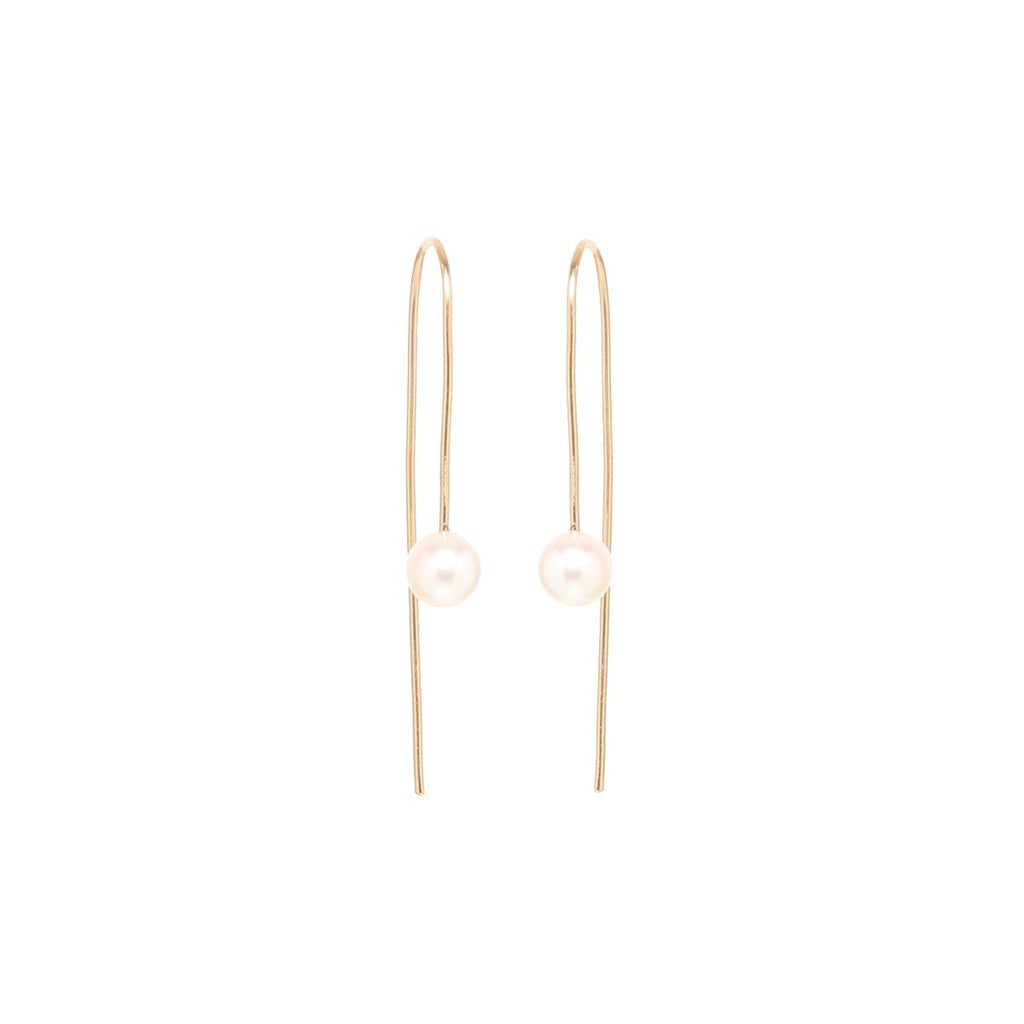 Zoe Chicco gold wire hoop earrings with pearls, front view