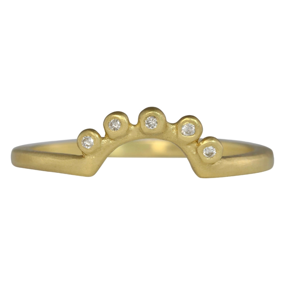 Sarah Swell arched gold band with diamonds, front view