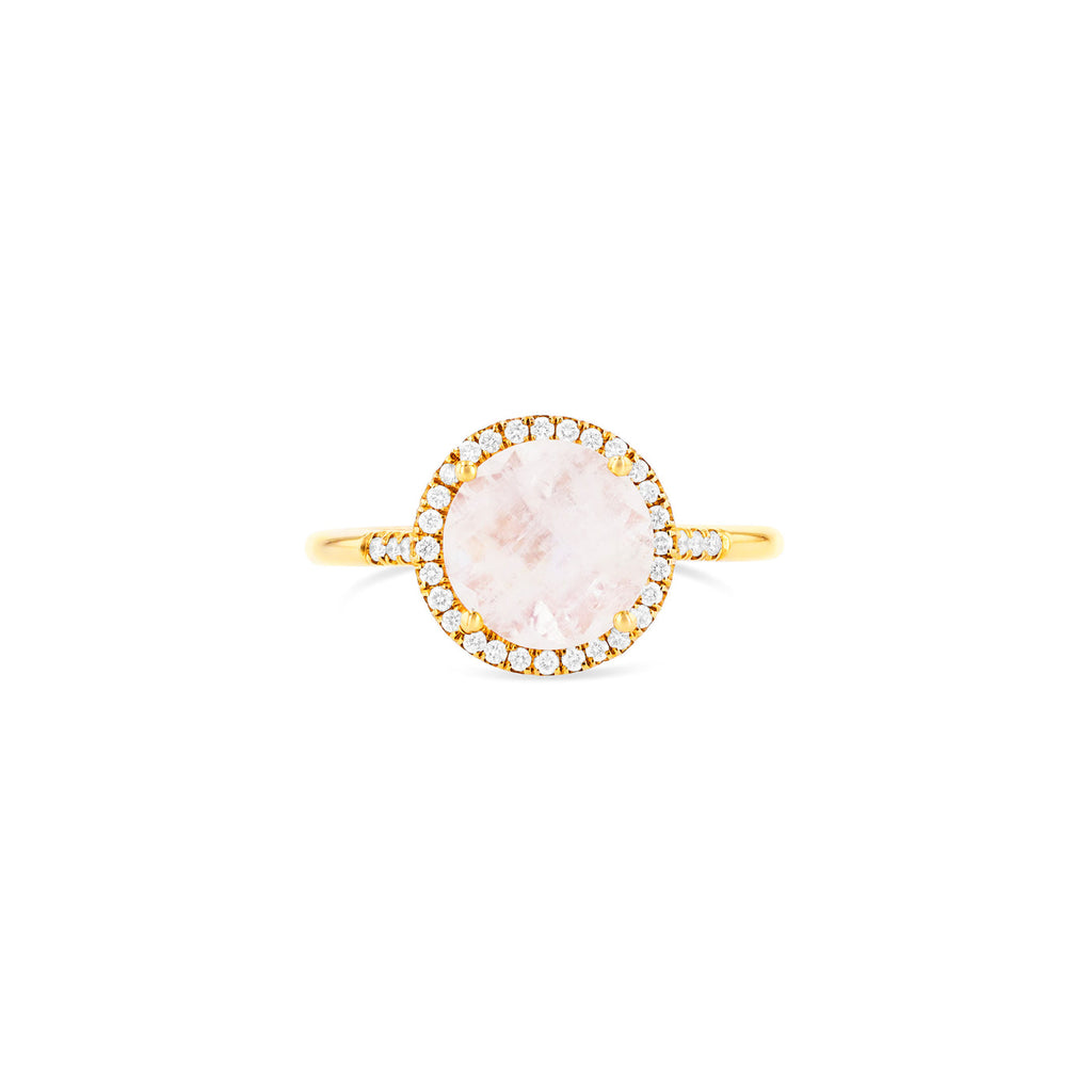 Suzanne Kalan gold ring with moonstone and diamonds, front view