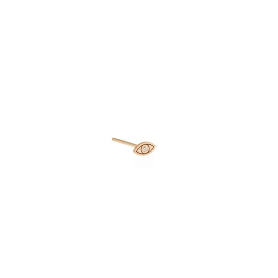 Zoe Chicco gold eye stud earring, angled front view