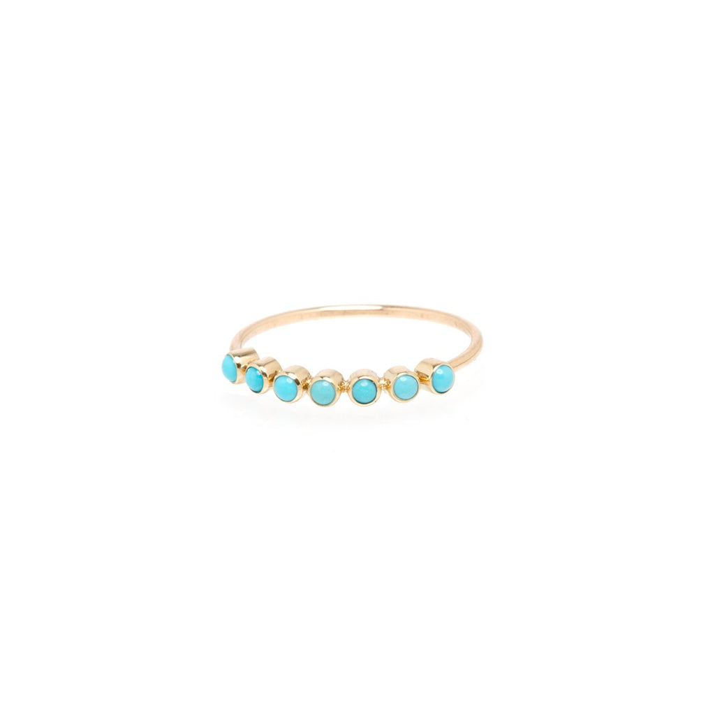 Zoe Chicco gold ring with 7 turquoise stones, angled front view
