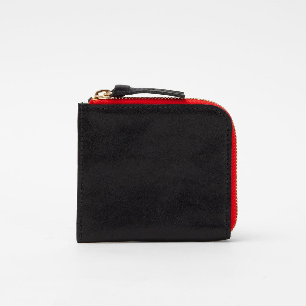 Clare V. black and red square leather wallet, front view