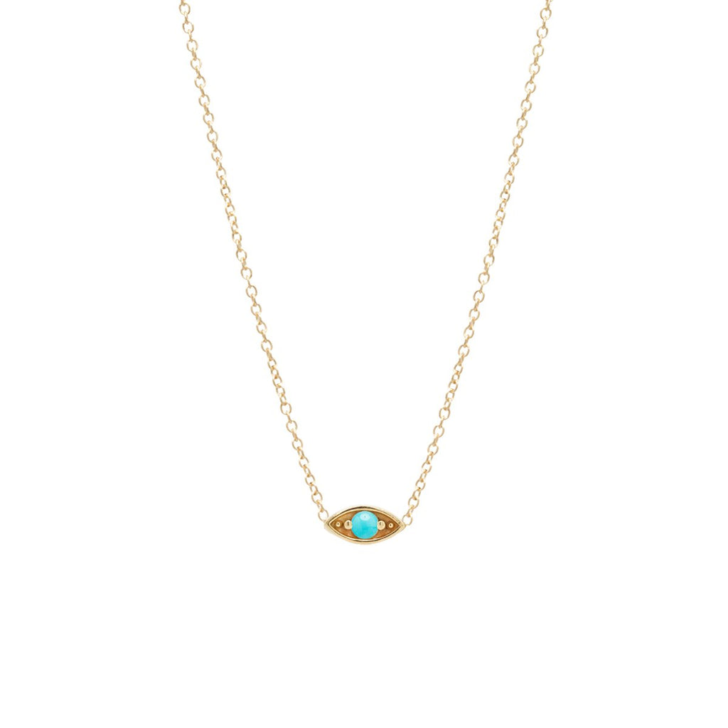 Zoe Chicco gold chain turquoise eye necklace, front view