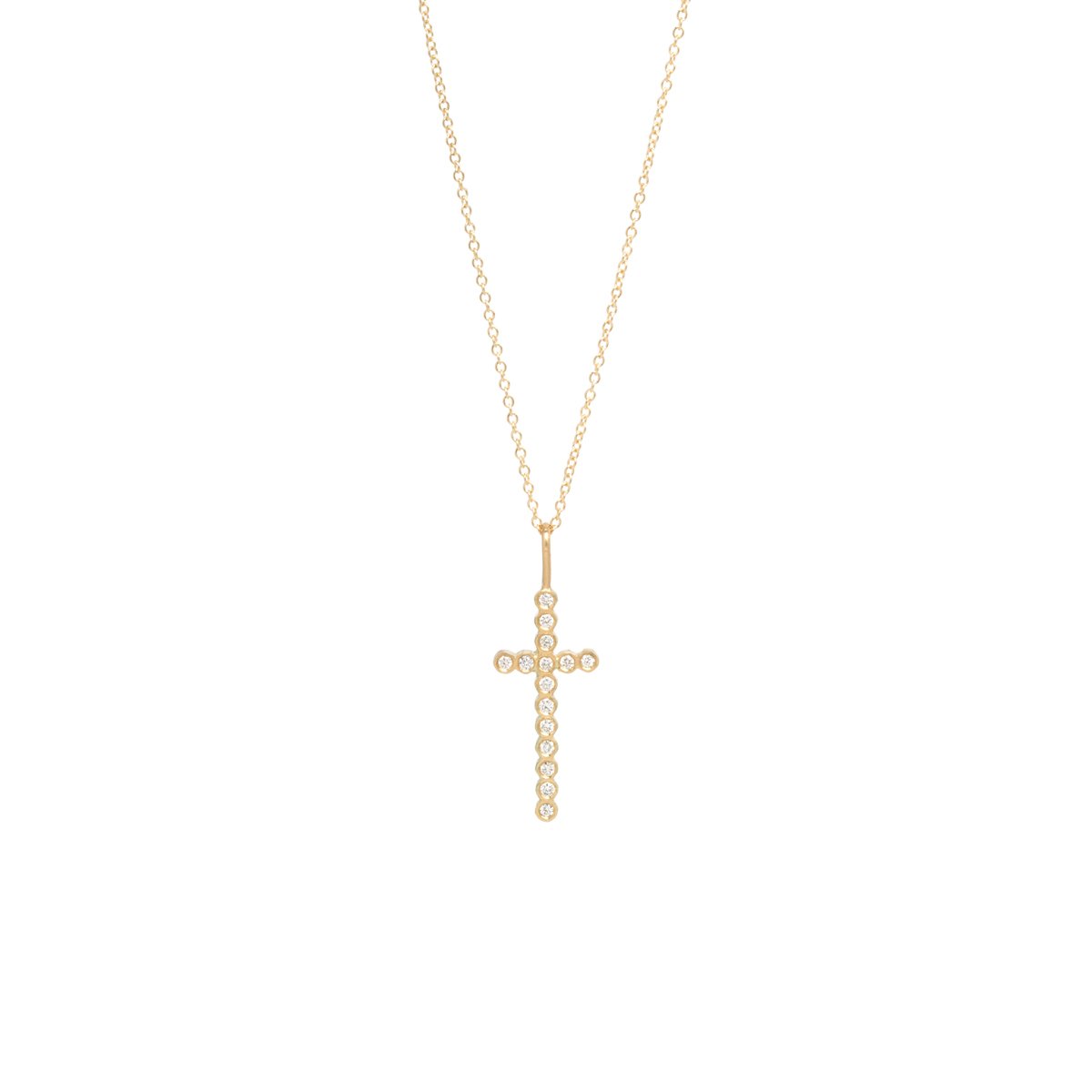 Zoe Chicco gold cross necklace with diamonds, front view