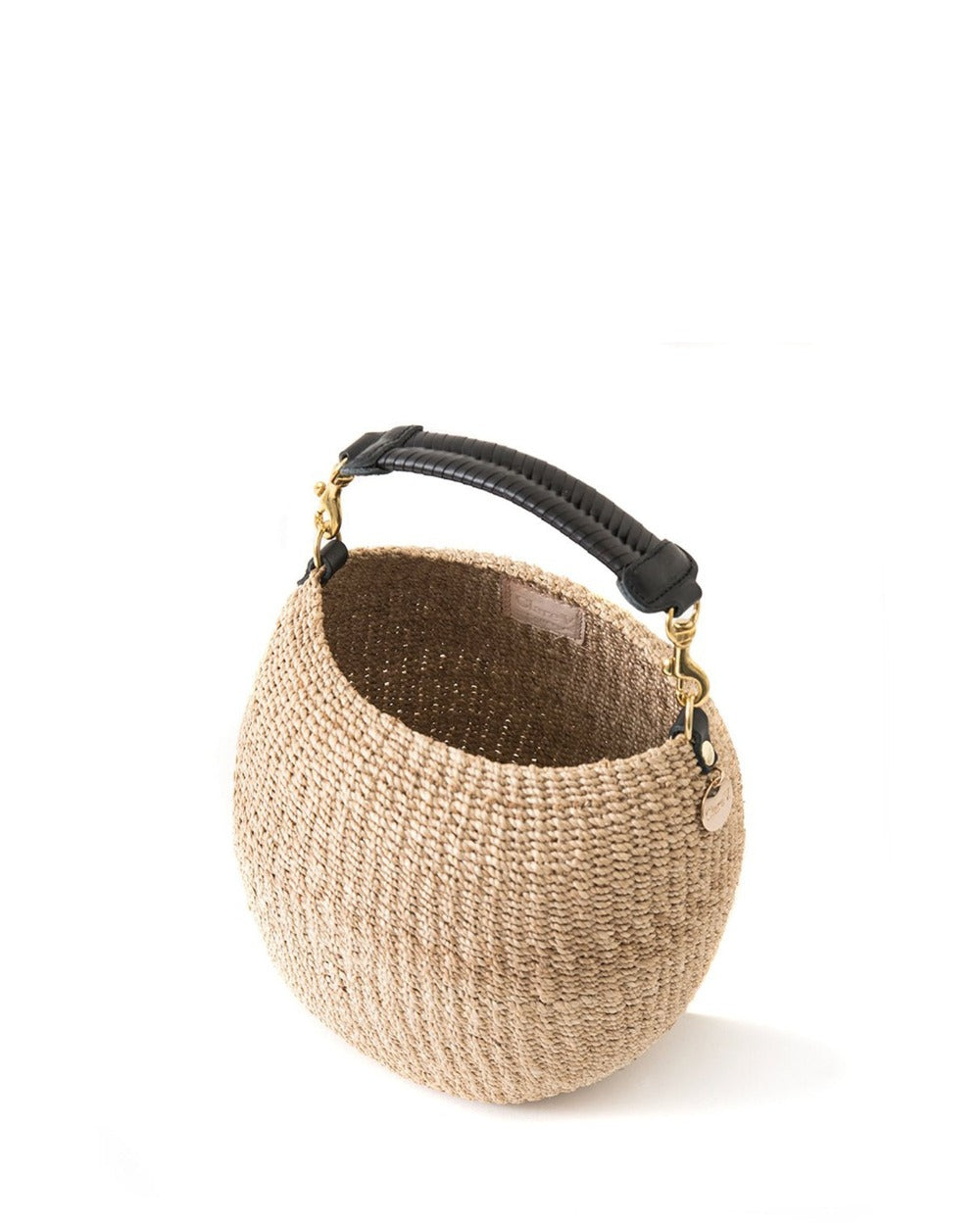 Clare V. tan woven basket purse, top view