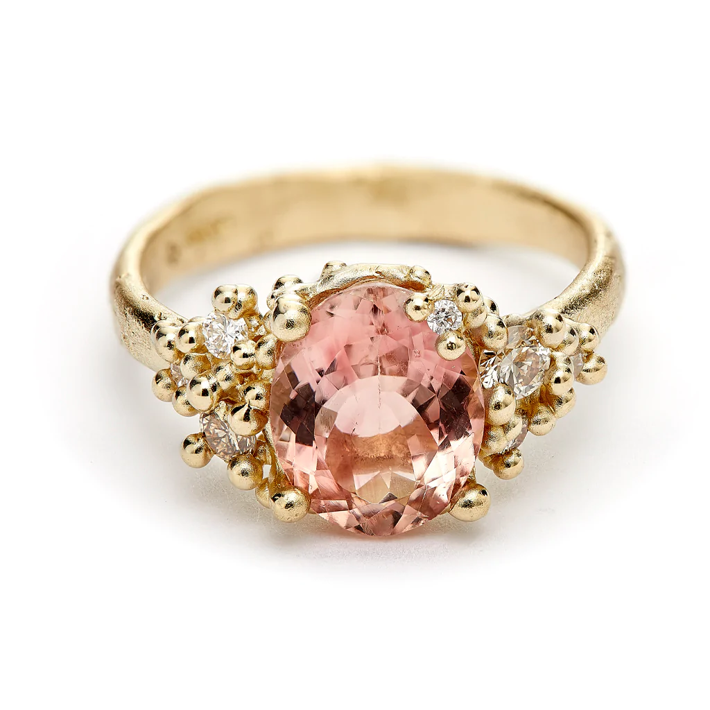 Ruth Tomlinson | Pink Tourmaline and Diamond Ring with Granules