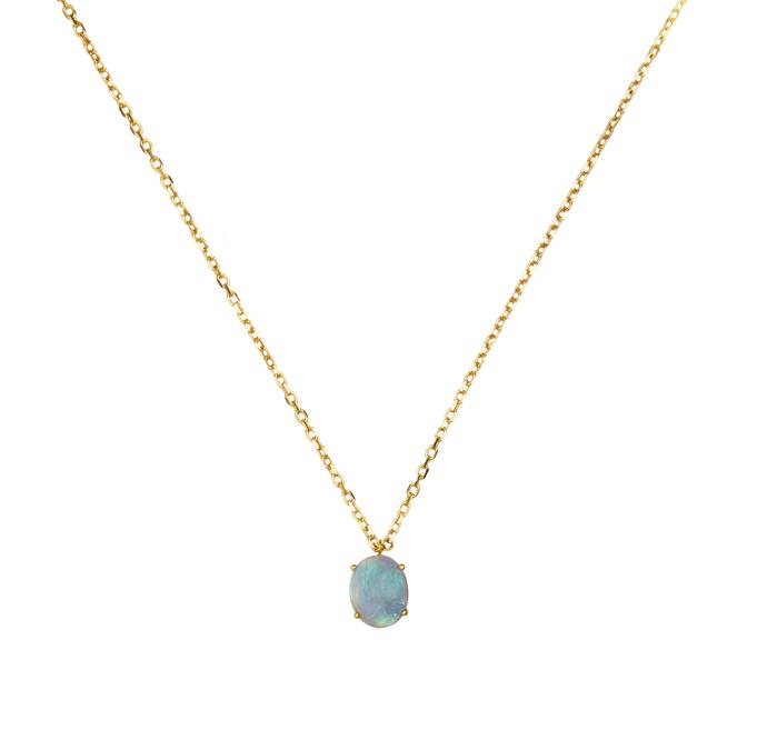 Wwake oval opal pendant gold necklace, front view
