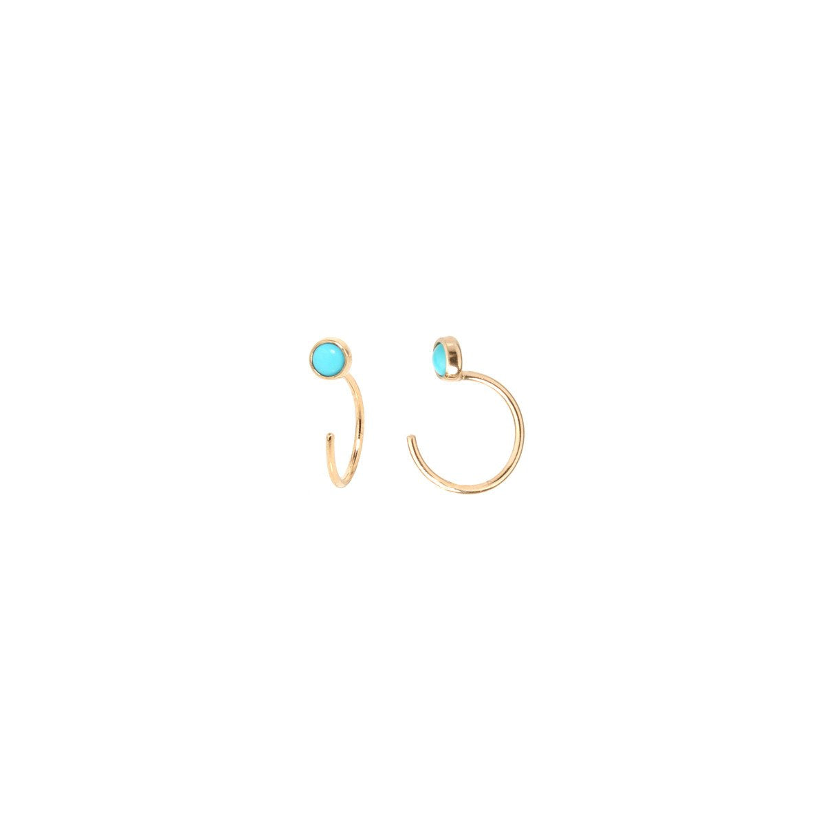 Zoe Chicco gold hoops with turquoise, front and side view