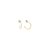 Zoe Chicco gold hoops with turquoise, front and side view