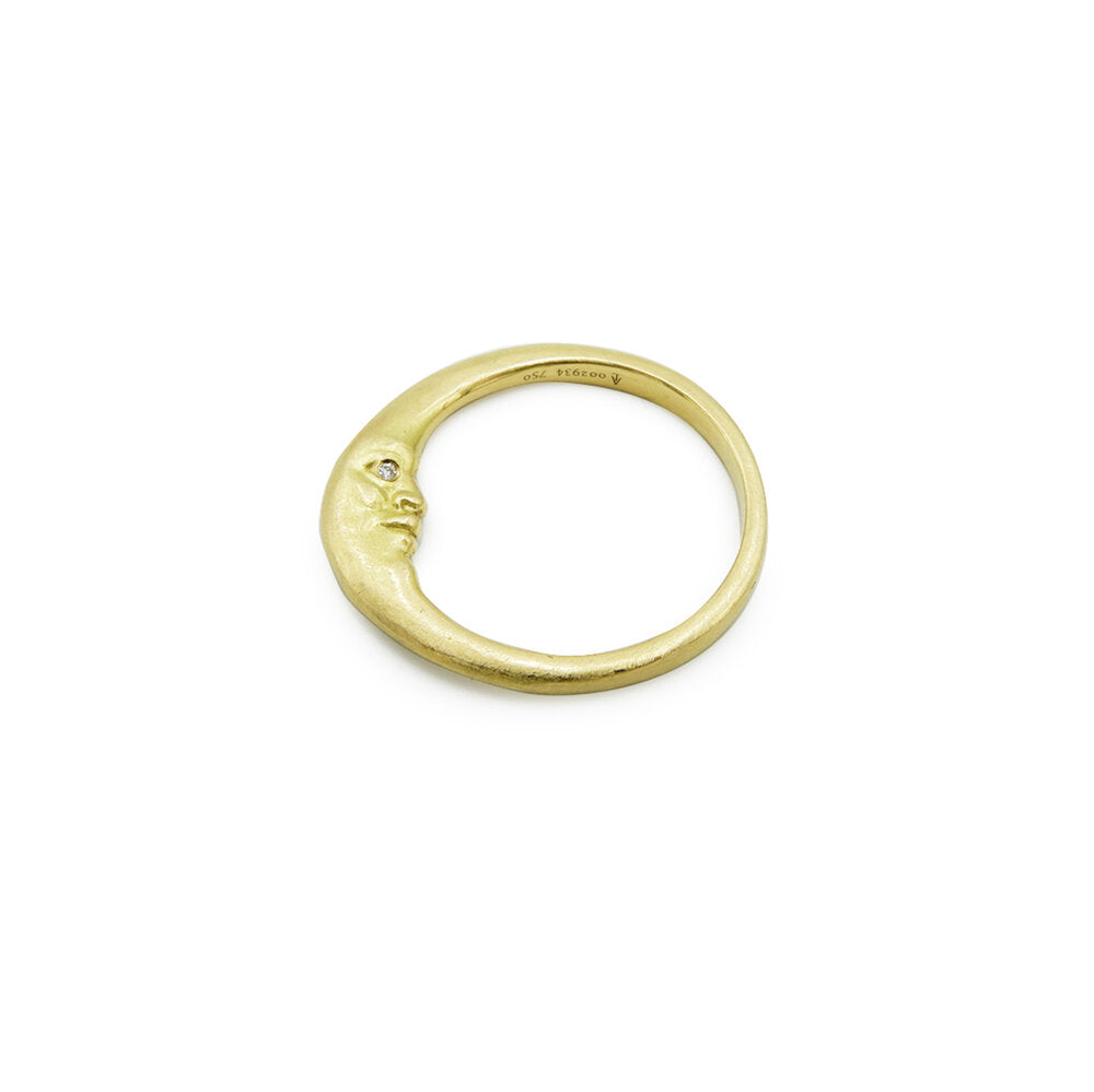 Anthony Lent gold crescent moon face band with diamonds, top view