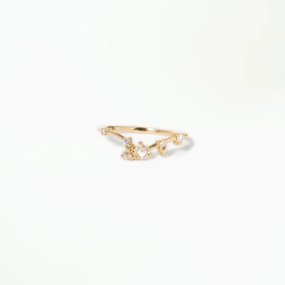 Wwake gold ring with diamonds, front view