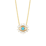 Suzanne Kalan gold evil eye necklace with turquoise and diamonds, front view