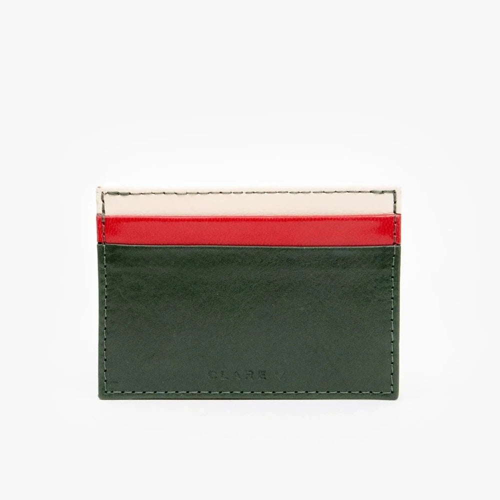 Clare V. white, red, and green leather wallet, front view