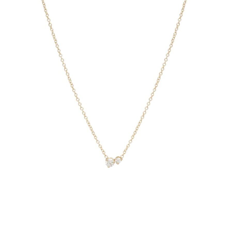Zoe Chicco gold necklace with 2 diamonds, front view