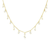 Suzanne Kalan gold necklace with diamond dangles, front view