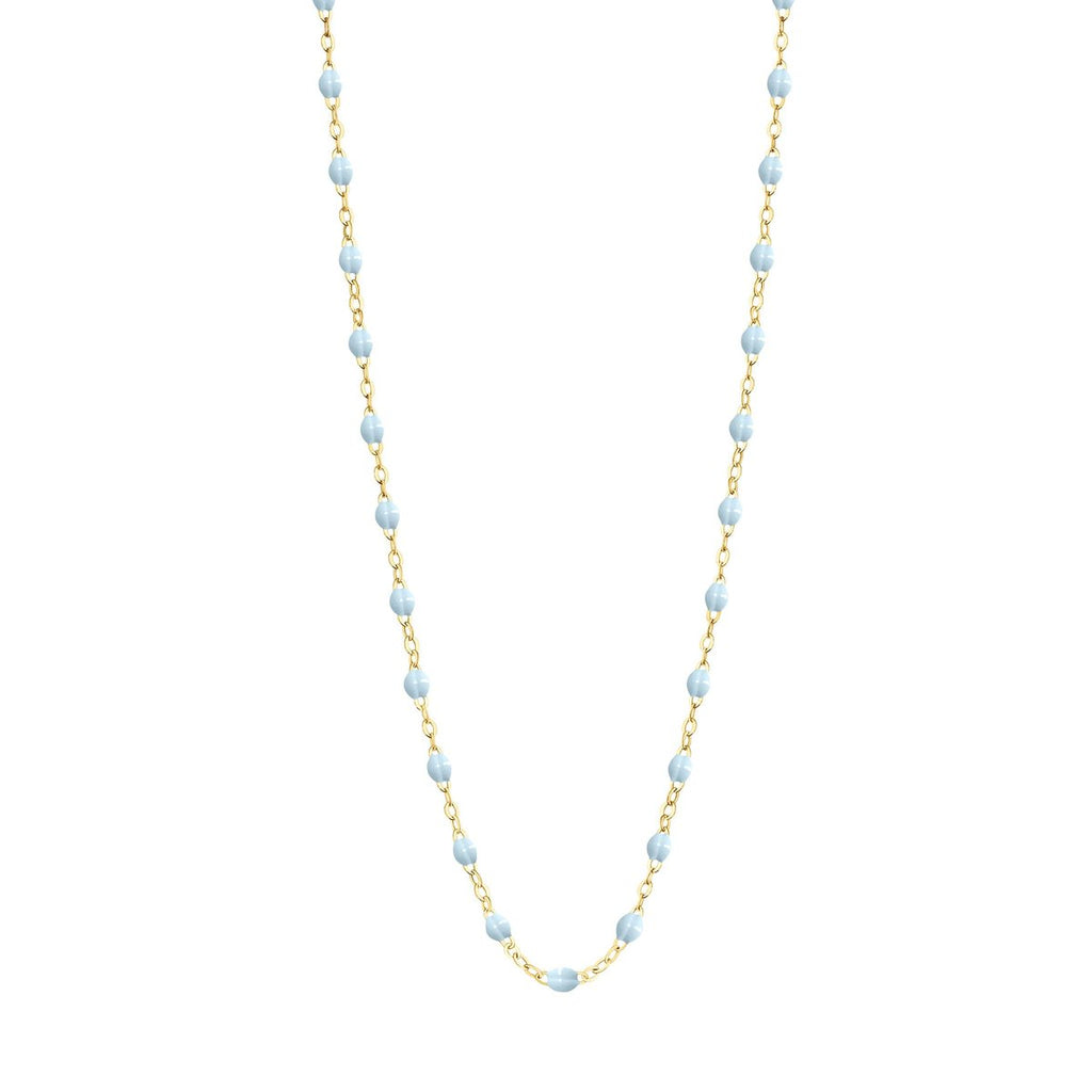 Gigi Clozeau light blue and gold beaded necklace, front view