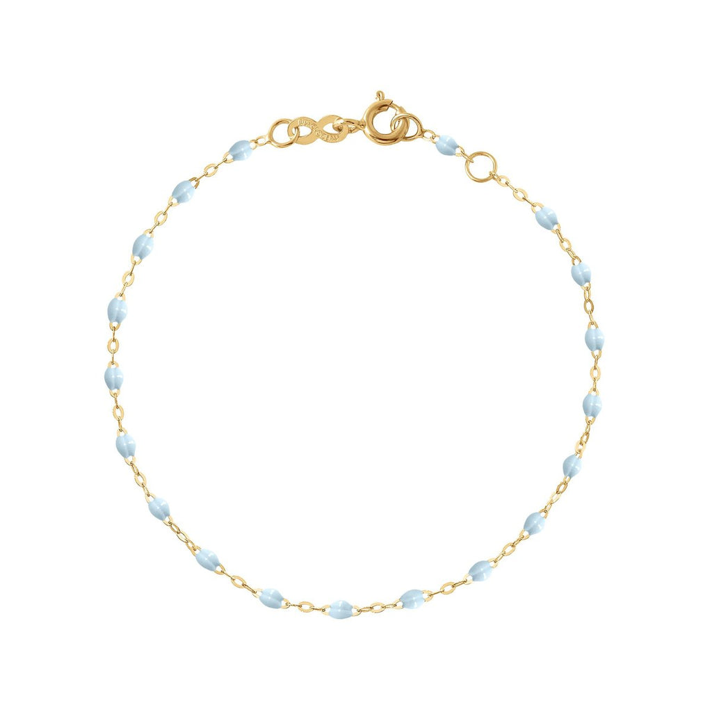 Gigi Clozeau light blue and gold beaded bracelet, top view