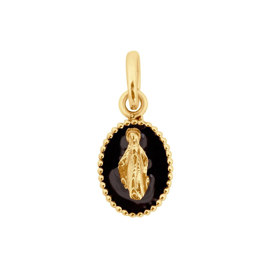 Gigi Clozeau black and gold oval virgin mary charm, front view